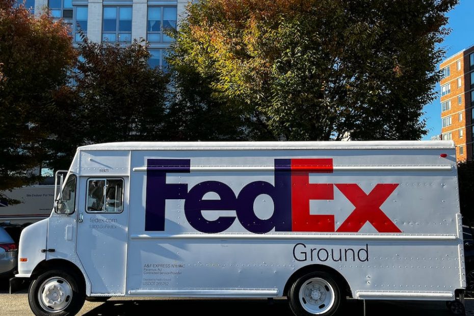 parked fedex van on the asphalt road